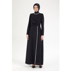 Armine 25YT912 Trend Boyundan ve Boydan Taş Detaylı Abiye Siyah Elbise