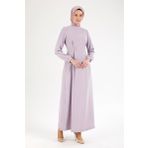 Armine 25YT926 Trend Belden Bağcıklı Manşetli Lila Krep Elbise