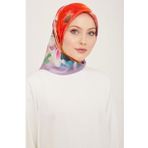 Armine 9103-51 Lila Batik Çiçek Desenli Tivil İpek Eşarp