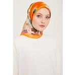 Armine 9103-80 Turuncu Batik Çiçek Desenli Tivil İpek Eşarp