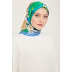 Armine 9103-83 Mavi Batik Çiçek Desenli Sura İpek Eşarp