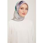 Armine 9105-32 Gümüş Çiçek Desen Tivil İpek Eşarp