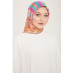 Armine 9107-05 Bej-Pembe Çizgi Desen Tivil İpek Eşarp