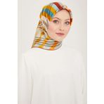Armine 9107-32 Havacı Mavi-Taba Çizgi Desen Sura İpek Eşarp