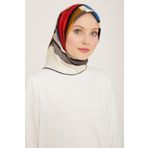 Armine 9122-34 Antrasit Gri-Kırmızı Geometrik Desen Tivil İpek Eşarp
