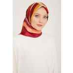 Armine 9122-55 Fuşya-Yeşil Geometrik Desen Sura İpek Eşarp