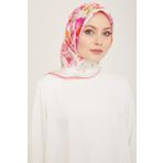 Armine 9127-09 Beyaz-Pembe Çiçek Desen Tivil İpek Eşarp