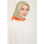 Armine 9151-34 Yeşil-Kahverengi Geometrik Desen Tivil İpek Eşarp