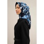 Armine Desenli Saf Ipek Sura Eşarp 9324-51, Lacivert