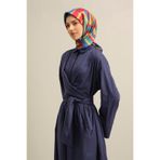 Armine Desenli Saf Ipek Twill Eşarp 9303-50, Lacivert