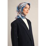 Armine Desenli Saf Ipek Twill Eşarp 9306-05, Mavi