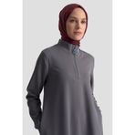 Armine Fermuar Detaylı Basic Tunik Gri