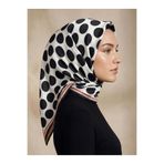 Armine İpek Eşarp - 9156D-82 - Tivil - Siyah, Beyaz, Büyük Puantiye