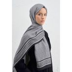 Armine Ipek Tensel Monogram Şal 23 - Gri - Siyah - Renk