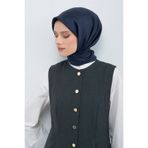 Armine Jakarlı Tivil Saf İpek Eşarp 2002 - 21 Lacivert Monogram Desen