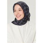 Armine Nostalji Tivil İpek Eşarp IST 8555-15 Lacivert Logo Desen