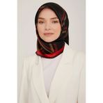 Armine Nostalji Tivil İpek Eşarp IST 8883-31 Siyah-Kırmızı Geometrik Desen
