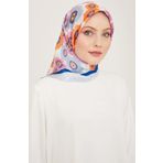 Armine Pembe Mavi Çiçek Desen Tivil İpek Eşarp 9106-39
