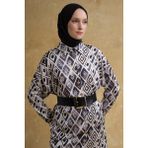 Armine Retro Desenli Saten Tunik Beyaz - 40