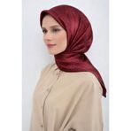 Armine Sura Saf İpek Eşarp 9537 - 50 Bordo Kırmızı Etnik Desen