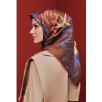 Armine Tivil İpek Eşarp 9322-84 Kahverengi Karışık Desen