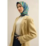 Armine Tivil İpek Eşarp 9333-80 Mavi Karışık Desen