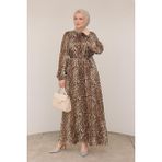 Armine Trend 24KT904 Kahve Trend Leopar Desenli Beli Kemerli Elbise