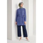 Armine TREND Aller Detaylı Beli İpli Çiçek Desen İşlemeli Tunik İndigo 26YT407
