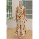 Armine Trend Belden Kuşaklı Desenli Elbise Camel 24YT936 - 38