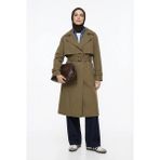 Armine Trend Beli Kemerli Allerli Trençkot Zeytin Yeşili 26YT711 - 42