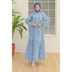 Armine Trend Bol Kesim Uzun Elbise Mavi 24YT914 - 44