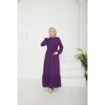 Armine Trend Etek Ucu Tül Desenli Fermuarlı Elbise-Açık MOR-25YT924 - 40