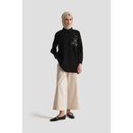 Armine TREND Gömlek Yaka Çiçek Desenli Tunik Siyah 26YT464