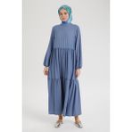 Armine Trend Kolları Lastikli Günlük Elbise-Indigo 25YT953 - İndigo - 38