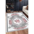 armolin Gri Çiçekli Desen Lastikli Halı Örtüsü (Süngersiz) SZZ-744