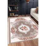 armolin Kahverengi Çiçekli Desen Lastikli Halı Örtüsü (Süngersiz) SZZ-741