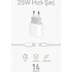 ArmoniaVital 25W Hızlı Şarj Adaptörü Usb-C To Lightning Kablo Seti Güçlü Güvenli Hızlı Şarj Cihazı Dayanıklı Kablo - Beyaz