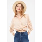 Armonika ARM-23Y001129 Kadın Bej Çizgili Görünümlü Oversize Uzun Basic Gömlek