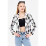 Armonika Kadın Açık Mavi Kruvaze Yaka Tüvit Crop Ceket ARM-24K001014 - XL