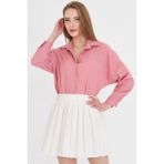 armonika Kadın Açık Pembe Oversize Uzun Basic Gömlek ARM-22Y001118