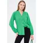 Armonika Kadın Açık Yeşil Kolu Lastikli Bürümcük Gömlek ARM-24K001002 - XL