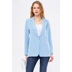 Armonika Kadın Bebe Mavi Tek Düğmeli Blazer Ceket Uzun Kol Regular Kalıp Resmi Stil Dokuma Kumaş ARM-20K001020