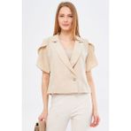 Armonika Kadın Bej Ikosiokto Ceket Kolu Yırtmaç Detaylı Crop Kısa Kollu ARM-24Y001048 - XL