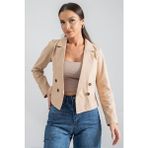 Armonika Kadın Bej Kruvaze Yaka Gabardin Crop Ceket ARM-24Y001010 - S