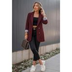 Armonika Kadın Bordo Kruvaze Yaka Kolu Katlama Detaylı Oversize Vatkalı Blazer Ceket ARM-25K001015 - XL