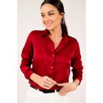 Armonika Kadın Bordo Pamuk Saten Uzun Kol Gömlek ARM-22Y001033