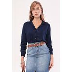 Armonika Kadın Düz Desenli Lacivert Uzun Kollu Gömlek Dokuma Günlük Stil Regular Fit