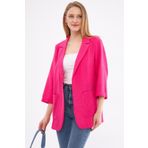 armonika Kadın Fuşya Keten Görünümlü Cepli Oversize Ceket ARM-24Y001065