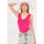Armonika Kadın Fuşya Zigzaglı V Yaka Kaşkorse Bluz ARM-23Y069004 - Standart