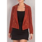 Armonika Kadın Kiremit Kruvaze Yaka Kadife Crop Ceket Uzun Kol Düz Desenli Casual Stil ARM-24K001059 - Turuncu